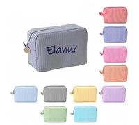 Borsa cosmetica ricamata a righe personalizzata, borsa per trucco con nome ricamato, organizer da viaggio per articoli da toilette, grande capacità, regalo damigella d'onore (#-002)