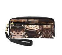 Borsa cosmetica riutilizzabile con stampa chicco di caffè caldo - Organizzatore di articoli da toeletta da viaggio, piccoli accessori per il trucco in pelle, Nero , Taglia unica