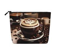 Borsa cosmetica riutilizzabile - Organizer da viaggio per articoli da toeletta con stampa a farfalla viola, borsa multiuso per trucco, Caffè caldo con chicco di caffè, Taglia unica
