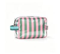 Borsa cosmetica rivestita trasparente a righe portatile impermeabile da viaggio borsa organizer per articoli da toeletta con cerniera per accessori di bellezza per la cura della pelle, Verde-Rosa