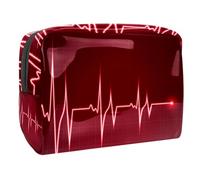 Borsa cosmetica rossa della borsa di trucco di viaggio della stampa del cardiogramma della borsa cosmetica del PVC per le donne e le ragazze, Multicolore 1., 18.5x7.5x13cm/7.3x3x5.1in