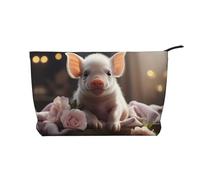 Borsa cosmetica stampata giovane sveglio del maiale del velluto a coste, borsa impermeabile di stoccaggio degli articoli da toeletta, Nero , Taglia unica