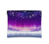 Borsa cosmetica stellata, borsa da viaggio viola aurora boreale per donne, piccola borsa portatile in tela con cerniera, borsa da toilette invernale per la cura della pelle, Viola, 7x9 Inch, Cosmetici