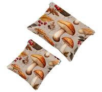 Borsa cosmetica tascabile, borsa da viaggio impermeabile, con funghi autunnali e bacche, motivo naturale, mini trousse portatile per il trucco, senza cerniera, per donne, Multicolore 03, 7.1x5.8