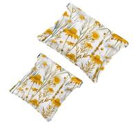 Borsa cosmetica tascabile, borsa da viaggio impermeabile, con tappo a pressione, con erbe gialle e fiori di camomilla, mini trousse portatile, senza cerniera, da donna, Multi, 7.1x5.8 inch/4.7x4.5