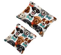 Borsa cosmetica tascabile, con cagnolini divertenti di diverse razze, con papillon e foulard, impermeabile, da viaggio, per il trucco, portatile, senza cerniera, da donna, Multi, 7.1x5.8 inch/4.7x4.5