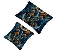 Borsa cosmetica tascabile con chiusura a pressione, con funghi magici e luna, impermeabile, da viaggio, portatile, senza cerniera, da donna, Multi, 7.1x5.8 inch/4.7x4.5 inch