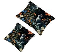 Borsa cosmetica tascabile con chiusura a pressione, con gattini che camminano tra fiori e farfalle, borsa da viaggio impermeabile, mini trousse portatile per il trucco, senza cerniera, da donna,
