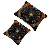 Borsa cosmetica tascabile con chiusura a pressione, con segni zodiacali, pianeti, simboli, impermeabile, da viaggio, per il trucco, portatile, senza cerniera, da donna, Multicolore 01, 7.1x5.8