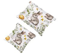 Borsa cosmetica tascabile con chiusura a pressione, grazioso coniglietto pasquale e fiori primaverili, impermeabile, da viaggio, mini astuccio portatile per il trucco, senza cerniera, da donna,