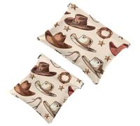Borsa cosmetica tascabile con chiusura a pressione, motivo cowboy, western e selvaggio West, impermeabile, da viaggio, per il trucco, portatile, senza cerniera, da donna, Multi, 7.1x5.8 inch/4.7x4.5