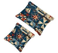 Borsa cosmetica tascabile con chiusura a pressione, stile nautico, elementi nautici, impermeabile, da viaggio, per il trucco, senza cerniera, da donna, Multi, 7.1x5.8 inch/4.7x4.5 inch