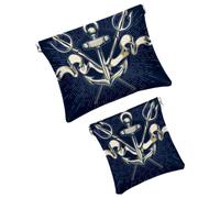 Borsa cosmetica tascabile, con chiusura a pressione, vintage, con motivo Tridente nautico, impermeabile, da viaggio, per il trucco, senza cerniera, da donna, Multicolore 01, 7.1x5.8 inch/4.7x4.5 inch