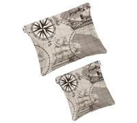 Borsa cosmetica tascabile, con chiusura a pressione, vintage, con motivo Tridente nautico, impermeabile, da viaggio, per il trucco, senza cerniera, da donna, Multicolore 02, 7.1x5.8 inch/4.7x4.5 inch