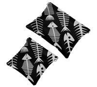 Borsa cosmetica tascabile, con parte superiore a pressione, colore bianco e nero, con sei lische di pesce, impermeabile, da viaggio, per il trucco, portatile, senza cerniera, per donne, Multicolore