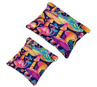 Borsa cosmetica tascabile, con parte superiore a pressione, con funghi colorati, colori psichedelici, impermeabile, da viaggio, per il trucco, portatile, senza cerniera, per donne, Multi, 7.1x5.8