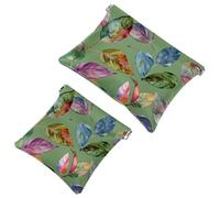 Borsa cosmetica tascabile, con parte superiore a pressione, con motivo a foglie botaniche colorate, impermeabile, da viaggio, per il trucco, senza cerniera, da donna, Multi, 7.1x5.8 inch/4.7x4.5 inch