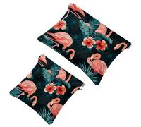 Borsa cosmetica tascabile, con parte superiore schiacciabile, fenicottero tropicale e fiori, borsa da viaggio impermeabile per il trucco, mini astuccio portatile senza cerniera per le donne,