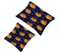 Borsa cosmetica tascabile con parte superiore schiacciabile, zucche di Halloween, ragnatela, caramelle, teschi, borsa per il trucco da viaggio, mini borsa portatile per il trucco senza cerniera per le