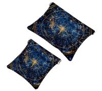 Borsa cosmetica tascabile con ruota astrologica con segni zodiacali, impermeabile, senza cerniera, chiusura automatica, mini custodia portatile da viaggio per cuffie e gioielli, Multi, 7.1x5.8
