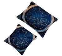 Borsa cosmetica tascabile con ruota astrologica con segni zodiacali, mappa costellazione, borsa per cosmetici, impermeabile, senza cerniera, chiusura automatica, mini custodia portatile da viaggio per