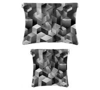 Borsa cosmetica tascabile in ecopelle, 2 pezzi, piccola borsa da viaggio, astuccio per trucco a chiusura automatica, mini borsa per trucco per rossetto, motivo geometrico moderno quadrato grigio,