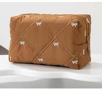 Borsa cosmetica trapuntata multifunzione grande da viaggio con cerniera, morbida borsa cosmetica perfetta per viaggiare, Colore caramello, Minimalismo moderno