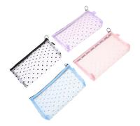Borsa Cosmetica Trasparente a Cuore in Nylon, 4 Pezzi | Rete Trasparente Chiusura a Zip, per Pennelli Make-up, Campioni da Viaggio e Valigia
