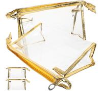 Borsa Cosmetica Trasparente da Viaggio PVC Oro 4 Pezzi | Organizzazione da Borsa, Chiusura Robusta, per Rossetti e Toilette, Aiuta a Trovare Tutto Velocemente