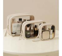 Borsa cosmetica trasparente in PU, borsa da viaggio portatile per il trucco, pochette da toilette, borsa da bagno, approvata per lo stadio L,M,S,Nero-L,Nero-S,Nero-MPoliuretano
