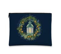 Borsa cosmetica vintage a forma di lanterna, blu navy, borsa da viaggio per donne, piccola borsa portatile in tela con cerniera, borsa da toilette natalizia per la cura della pelle, Navy, 7x9 Inch