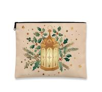 Borsa cosmetica vintage a forma di lanterna, borsa per trucco da donna, borsa per trucco da donna, piccola borsa portatile in tela con cerniera, borsa da toilette natalizia per la cura della, Beige