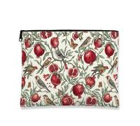 Borsa cosmetica vintage botanica, borsa per trucco floreale con melograno rosso per donne, organizer da viaggio portatile in tela con cerniera, borsa da toilette primaverile per la cura della pelle