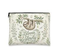 Borsa cosmetica vintage botanica, con bradipo che fiorisce lentamente, borsa da viaggio per donne, organizer portatile in tela con cerniera, borsa da toilette primaverile per la cura della pelle
