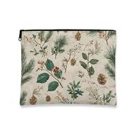 Borsa cosmetica vintage botanica, sacchetto da viaggio floreale con pigna verde per donne, organizer portatile in tela con cerniera, borsa da toilette per la cura della pelle delle vacanze, Verde, 7x9