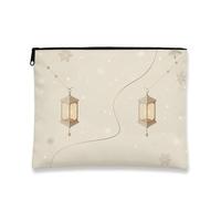 Borsa cosmetica vintage con lanterna, borsa da viaggio beige con fiocco di neve per donne, piccola borsa portatile in tela con cerniera, borsa da toilette per la cura della pelle delle vacanze, Beige
