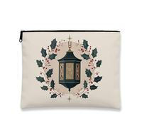 Borsa cosmetica vintage con lanterna, borsa da viaggio floreale da donna, piccola borsa portatile in tela con cerniera, borsa da toilette natalizia, Crema, 7x9 Inch, Lanterna