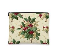 Borsa cosmetica vintage floreale, borsa da viaggio botanica con bacche rosse, da donna, piccola borsa portatile in tela con cerniera, borsa da toilette per la cura della pelle delle vacanze, Rosso