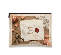 Borsa cosmetica vintage floreale, borsa da viaggio romantica per donne, organizer portatile in tela con cerniera, borsa da toilette regalo primaverile, Pesca, 7x9 Inch, Lettera