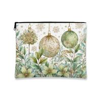 Borsa cosmetica vintage floreale, con ornamenti natalizi verdi, borsa da viaggio per trucco da donna, organizer portatile in tela con cerniera, Verde, 7x9 Inch, floreale