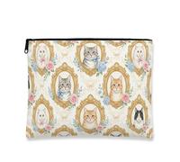 Borsa cosmetica vintage floreale, con ritratti di gatti, astuccio per trucco da donna, organizer portatile in tela con cerniera, regalo per gli amanti dei gatti, bianco, 7x9 Inch, Gatti