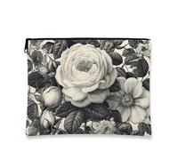 Borsa cosmetica vintage floreale, nera e bianca, con motivo a rose, portatile, da viaggio, per donne, piccola borsa organizer in tela con cerniera, regalo ideale per festival di primavera, nero, 7x9