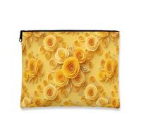 Borsa cosmetica vintage floreale, rosa gialla da viaggio, borsa per trucco da donna, organizer portatile in tela con cerniera, borsa da toilette primaverile per la cura della pelle, Giallo, 7x9 Inch