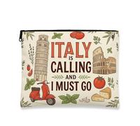 Borsa cosmetica vintage italiana, borsa artistica da viaggio per donne, custodia portatile con cerniera, organizer per articoli da toeletta avventura estiva, crema, 7x9 Inch, Italia