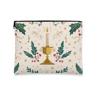 Borsa cosmetica vintage per le feste, borsa da viaggio con design a candela e agrifoglio per donna, organizer portatile in tela con cerniera, borsa da toilette per la cura della pelle durante le vaca