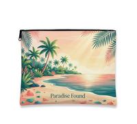 Borsa cosmetica vintage tropicale, borsa per trucco da donna, organizer da viaggio portatile con cerniera, custodia per cosmetici estiva per la cura della pelle, Pesca, 7x9 Inch, Paradiso