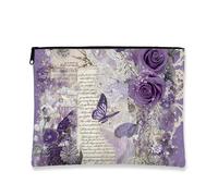 Borsa cosmetica viola con farfalla, romantica borsa da viaggio floreale vintage con cerniera per donne, regalo per festival di primavera, borsa da toilette portatile in tela per la cura della pelle