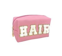 Borsa Cosmetici da Viaggio Chenille Letter PU Leather Makeup Bag Waterproof Toiletry Bag Zipper Portable Skin Makeup Pouch Cosmetic Bag For Travel Accessor(Color:HAIR Pink)