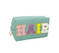 Borsa Cosmetici da Viaggio Chenille Letter PU Leather Makeup Bag Waterproof Toiletry Bag Zipper Portable Skin Makeup Pouch Cosmetic Bag For Travel Accessor(Color:HAIR Blue)
