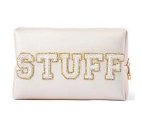 Borsa Cosmetici da Viaggio Preppy Patch Extra Large Varsity Chenille Letter Makeup Bag PU Leather Waterproof Portable Cosmetic Toiletry Bag Organizer Gift(Color:STUFF)